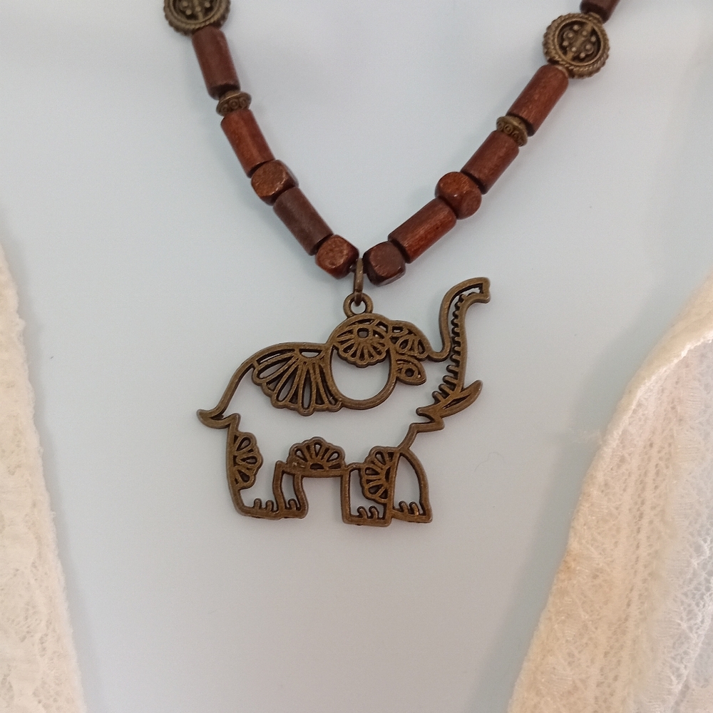 Elephant Pendant Wooden Pendant Necklace